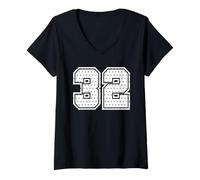 Donna Numero 32 Sports Team 32nd Jersey Varsity Birthday Football Maglietta con Collo a V