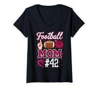 Donna Numero 42 più Grande Fan Calcio Mamma Donna Sostenitore Figlio Cheer Maglietta con Collo a V