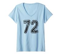 Donna Numero 72 Grungy College Sports Team entrambi i lati Maglietta con Collo a V
