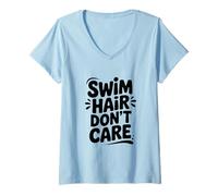 Donna Nuotare i Capelli Non Importa Atteggiamento Vibrazioni estive Maglietta con Collo a V