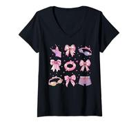 Donna Nuotatore Nuotatore Nuoto Ragazza Coquette Bow Rosa Mamma Maglietta con Collo a V