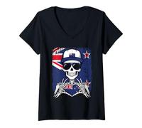 Donna Nuova Zelanda Pride Skeleton Art Tee Maglietta con Collo a V