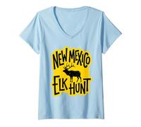 Donna Nuovo Messico Alce Caccia Toro Silhouette Maglietta con Collo a V