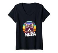 Donna NURA - Bel nome da ragazza con un gatto cool Maglietta con Collo a V