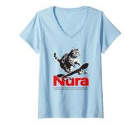 Donna NURA - Bellissimo nome di ragazza con gatto e skateboard Maglietta con Collo a V