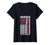 Donna Nurse Back The Blue I've Got Your Six American Flag Maglietta con Collo a V