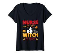Donna Nurse By Day Witch By Night Funny Witch Halloween Costume Maglietta con Collo a V