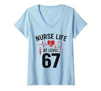 Donna Nurse Life at Level 67 Funny Medical Student 67 Meme Maglietta con Collo a V