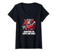 Donna Nurse Life Surviving On Coffee And Chaos ER Maglietta con Collo a V