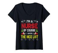 Donna Nurse of Course On The Nice List Ugly Christmas Sweater Maglietta con Collo a V