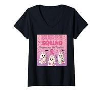 Donna Nurse Squad Fantasmi Nastro Rosa Tumore al Seno Supporto Maglietta con Collo a V