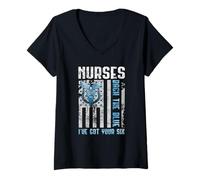Donna Nurses Back The Blue I've Got Your Six - Nurse Show Support Maglietta con Collo a V