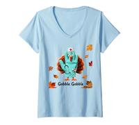 Donna Nurses ER ICU RN Fall Autumn Thanksgiving Turkey Gobble Maglietta con Collo a V