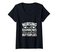 Donna Nursing Is All Rainbows And Butterflies Medico ----- Maglietta con Collo a V
