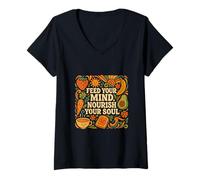 Donna Nutri la tua mente, nutri la tua anima - Retro Wellness Art Maglietta con Collo a V