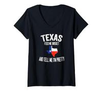 Donna Nutrimi Petto e dimmi Che Sono Carina, Love Texas BBQ Maglietta con Collo a V