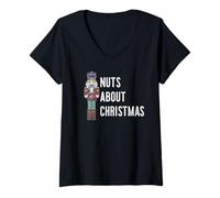 Donna Nuts About Christmas! Schiaccianoci Squad Divertente Balletto Meme Maglietta con Collo a V