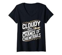 Donna Nuvoloso con la possibilità di scie chimiche Cospirazione delle scie chimiche Maglietta con Collo a V
