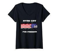 Donna Nyan Cat American Flag for Freedom USA Funny Internet Meme Maglietta con Collo a V