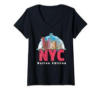 Donna NYC Native Edition Tee New York Skyline per gente del posto donne uomini Maglietta con Collo a V