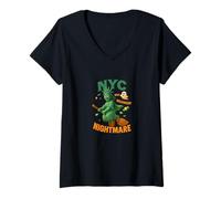Donna NYC Nightmare Halloween Design - cuteStatue of Liberty Witch Maglietta con Collo a V