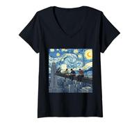 Donna NYC, orizzonte, lavoratori, ferro, sotto, cielo notturno stellato Maglietta con Collo a V