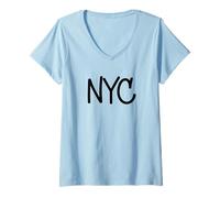 Donna NYC Stati Uniti Logo Grafica Maglietta con Collo a V