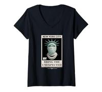 Donna NYC Statue of Liberty with Fur Mask Bring The Unexpected Maglietta con Collo a V