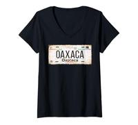 Donna Oaxaca Mexico License Plate Mexican Travel Vacation Beach Maglietta con Collo a V