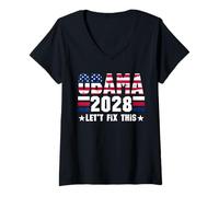 Donna Obama 2028 US Flag Michelle Barack Obama 2028 Maglietta con Collo a V