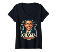 Donna Obama Design in stile retrò con stelle patriottiche cerchio Maglietta con Collo a V
