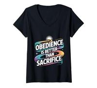 Donna Obedience Is Better Than Sacrifice Motivation Bible - Maglietta con Collo a V