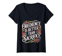 Donna Obedience Is Better Than Sacrifice Motivation Bible - Maglietta con Collo a V