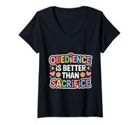 Donna Obedience Is Better Than Sacrifice Motivation Bible - Maglietta con Collo a V