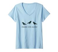 Donna Obsessed with Murder Group of Crows Ravens Maglietta con Collo a V