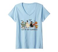 Donna Oca Halloween Costume Idea Divertente Lets Go Ghouls Ghost Maglietta con Collo a V