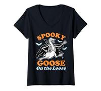 Donna Oca Spaventosa Divertente Oca Scheletro Sciocchi Halloween Maglietta con Collo a V