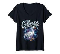 Donna Oca Vintage Anni '90 Silly Retro Funny Goose 80 Uomini Donne Maglietta con Collo a V
