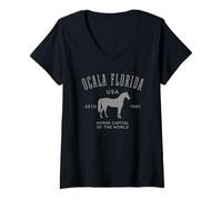 Donna Ocala Florida USA Horse Capital Vintage Design equestre Maglietta con Collo a V