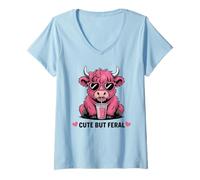 Donna Occhiali da Sole a Forma di Cuore Carini ma Selvaggi con Mucca Maglietta con Collo a V
