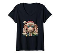 Donna Occhiali da Sole a Forma di Scimmia, Design Divertente Maglietta con Collo a V