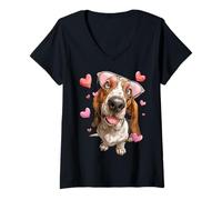 Donna Occhiali da Sole Basset Hound Dog San Valentino Cuore Maglietta con Collo a V