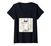 Donna Occhiali da sole con gatto angora turco musica rock divertente retrò Maglietta con Collo a V