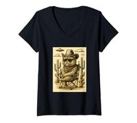 Donna Occhiali da Sole con Gatto Persiano Cowboy, Arte Animale, Alieno, UFO Western Maglietta con Collo a V