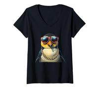 Donna Occhiali da sole con pinguino, simpatici, ribelli, boss, hip panda Maglietta con Collo a V