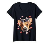 Donna Occhiali da Sole Corgi Dog San Valentino Cuore Maglietta con Collo a V