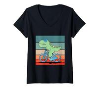 Donna Occhiali da Sole da Bicicletta con Dinosauro Kawaii T.Rex Maglietta con Collo a V