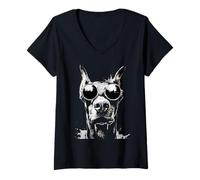 Donna Occhiali da Sole Hipster Stile Grunge Cani Doberman Pinscher Dog Maglietta con Collo a V