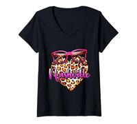 Donna Occhiali da Sole Nashville Leopard Heart Pink Fashion Art Maglietta con Collo a V
