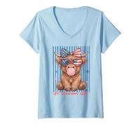 Donna Occhiali da Sole Patriotic Highland Cow Pink Bubble Maglietta con Collo a V